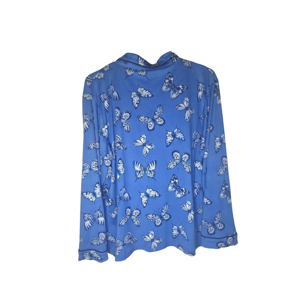 Flora by Flora Nikrooz Womens Blue Butterfly Pajama Set Shorts Long Sleeve M - Picture 4 of 8